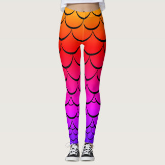 Leggings Guêtres d'échelle de sirène de coucher du soleil