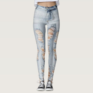 Leggings Guêtres déchirées de motif de jeans