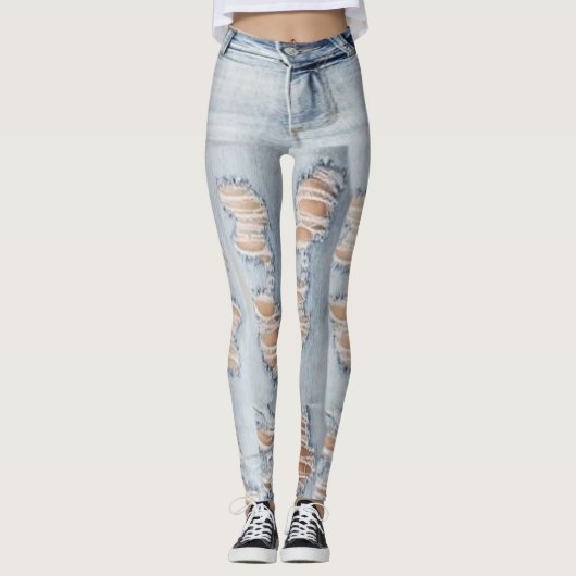 Leggings Guêtres déchirées de motif de jeans (Devant)