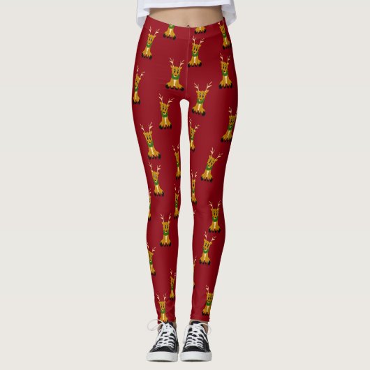 Leggings Guêtres délabrées mignonnes de renne de Noël (Devant)