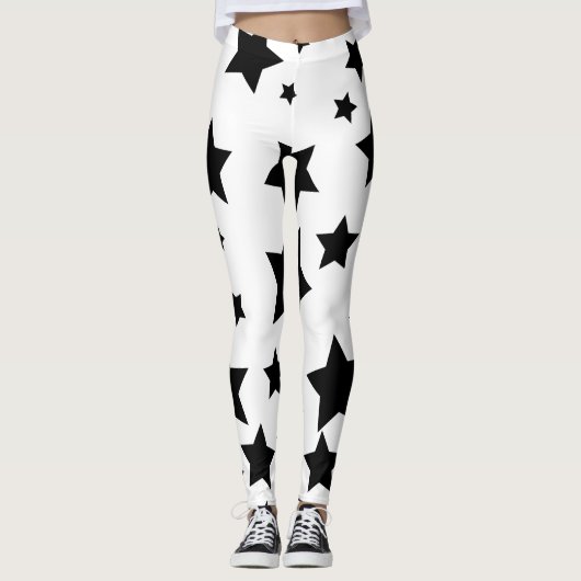 Leggings guêtres d'étoiles de blanc et de noir (Devant)