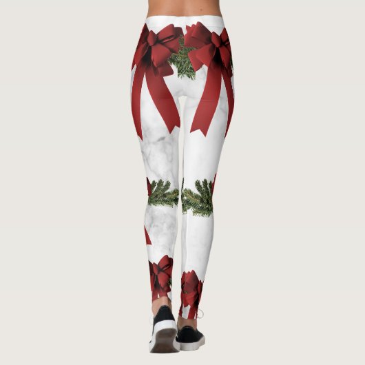 Leggings Guêtres d'impression d'arc et de marbre de Noël (Dos)