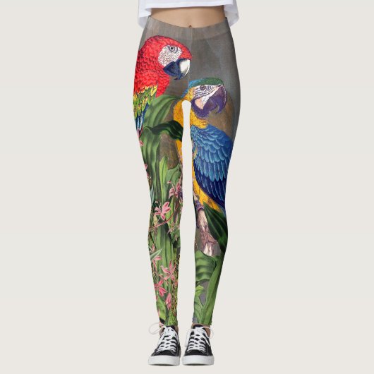 Leggings Guêtres d'impression de fleur d'oiseau de (Devant)