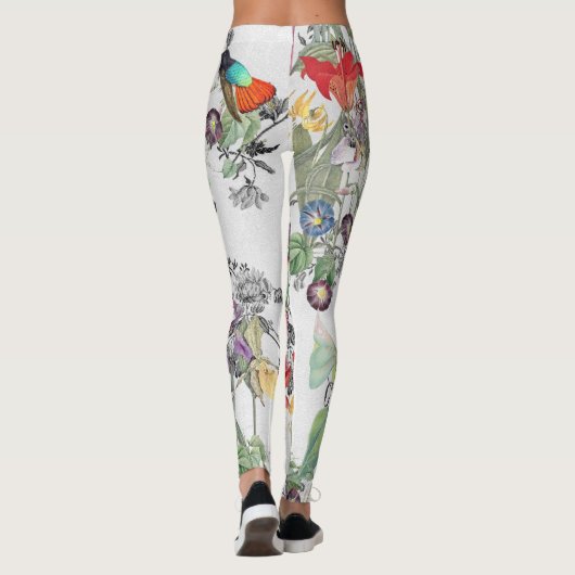 Leggings Guêtres d'impression de fleurs d'oiseaux de (Dos)