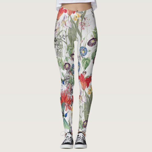 Leggings Guêtres d'impression de fleurs d'oiseaux de (Devant)