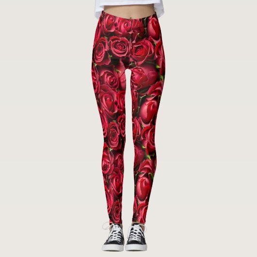 Leggings Guêtres d'impression de rose rouge (Devant)