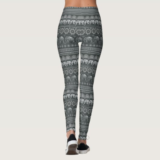 Leggings Guêtres d'impression d'éléphant de Boho, grises (Dos)