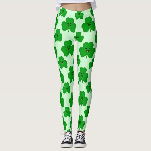Leggings Guêtres du jour de St Patrick mignon de shamrock (Devant)