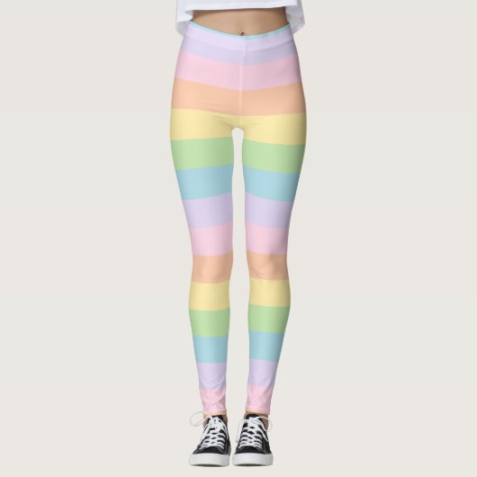 Leggings Guêtres en pastel de rayure d'arc-en-ciel (Devant)