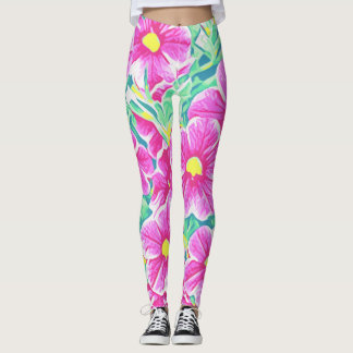 Leggings Guêtres florales blanches et vertes jaunes assez