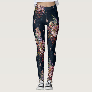 Leggings Guêtres florales de la marine des femmes