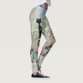 Leggings Guêtres florales de silhouette de chat de Paisley (Droite)