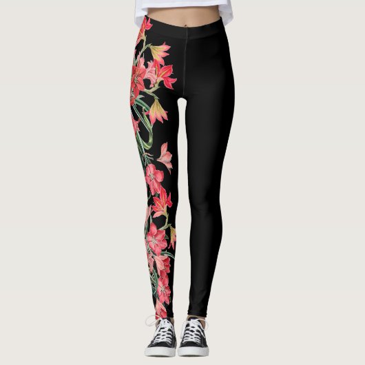 Leggings Guêtres florales d'impression de fleur rouge (Devant)