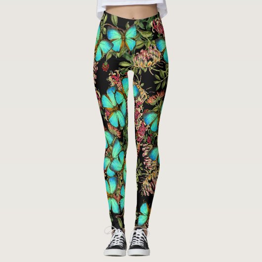 Leggings Guêtres florales d'impression de papillons (Devant)