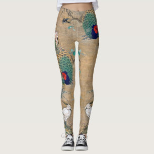 Leggings Guêtres florales d'impression d'oiseau de héron