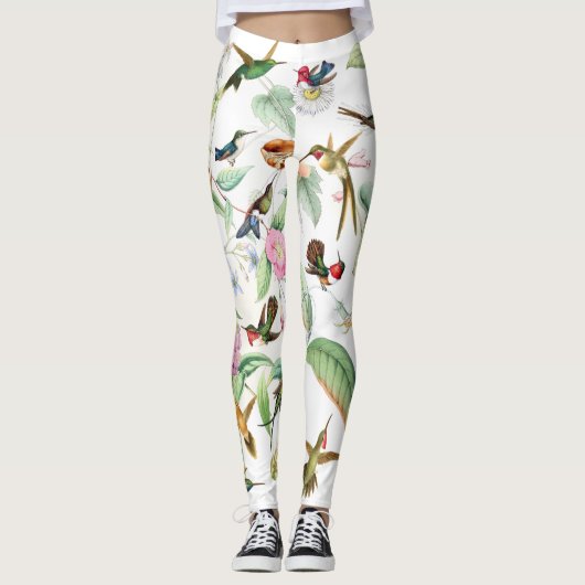 Leggings Guêtres florales d'impression d'oiseaux de colibri (Devant)