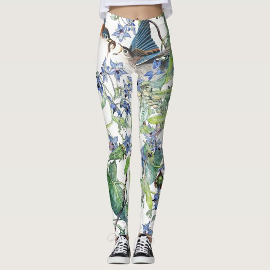 Leggings Guêtres florales d'impression d'oiseaux d'oiseau (Devant)