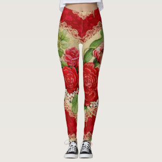 Leggings Guêtres florales romantiques de Saint-Valentin