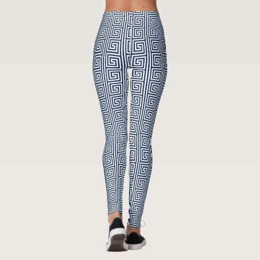Leggings Guêtres grecques bleues et blanches d'impression (Dos)