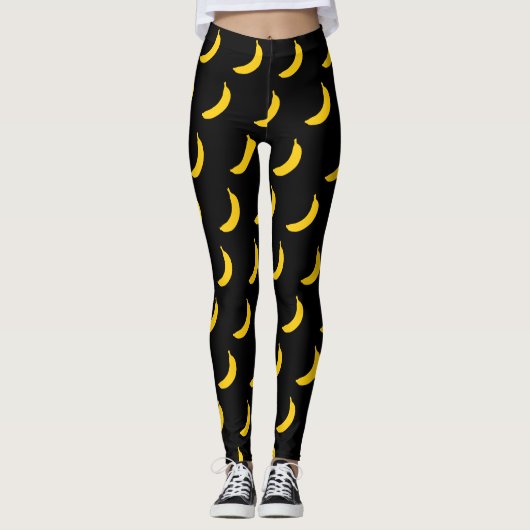 Leggings Guêtres jaunes mignonnes d'impression de banane (Devant)