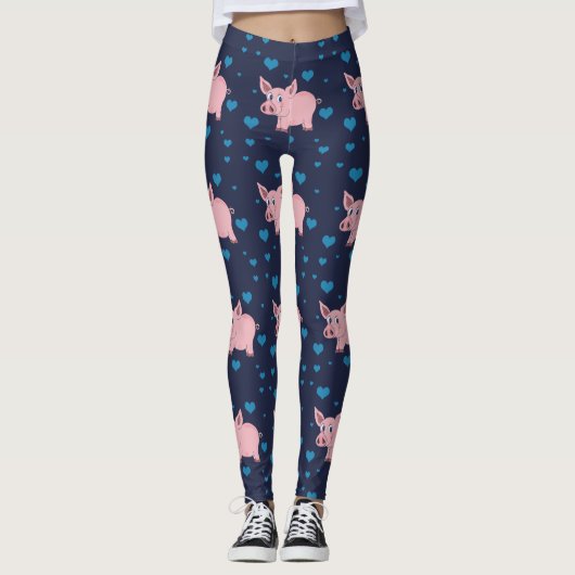 Leggings Guêtres mignonnes de porc et de coeurs (Devant)