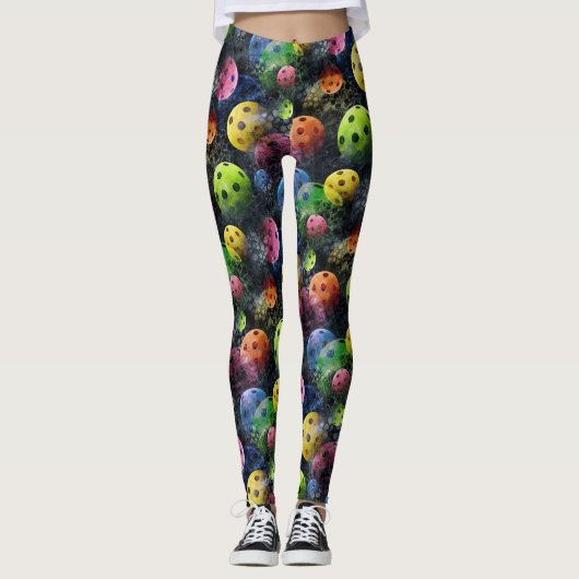 Leggings Guêtres multicolores de Pickleballs (Devant)