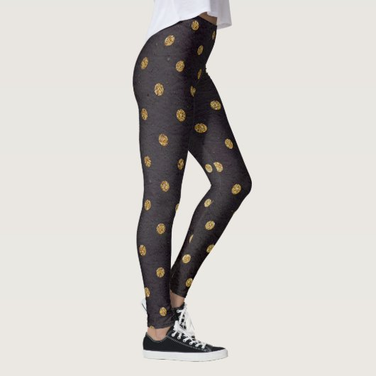 Leggings Guêtres/noir avec le pois d'or (Droite)