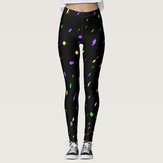 Leggings Guêtres noires de confettis de mardi gras (Devant)