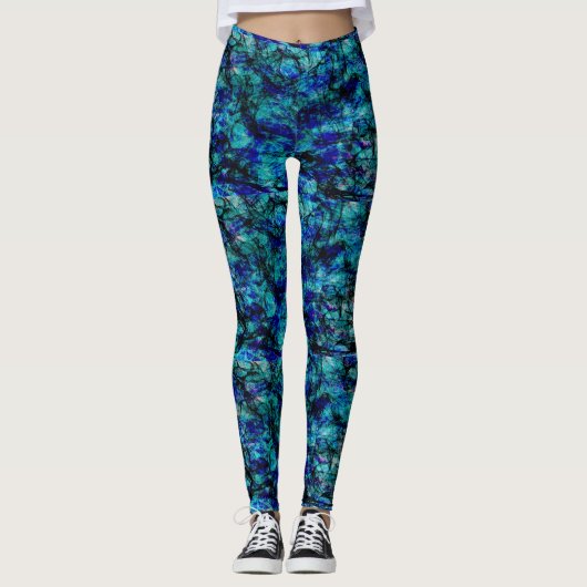 Leggings guêtres noires de tache de teinte de vert bleu (Devant)