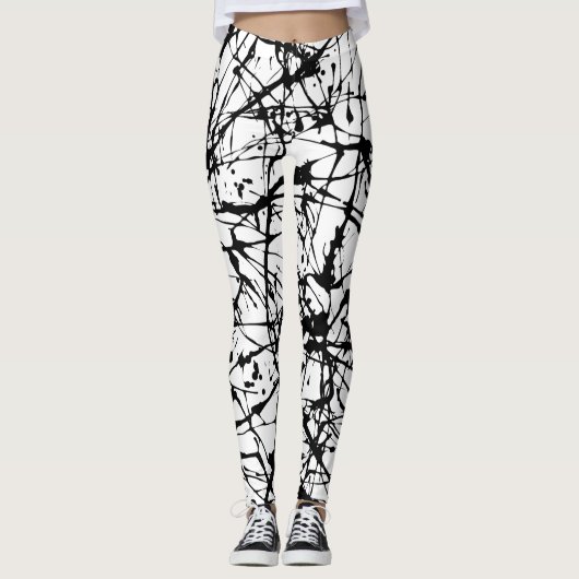 Leggings Guêtres noires d'éclaboussure de peinture (Devant)