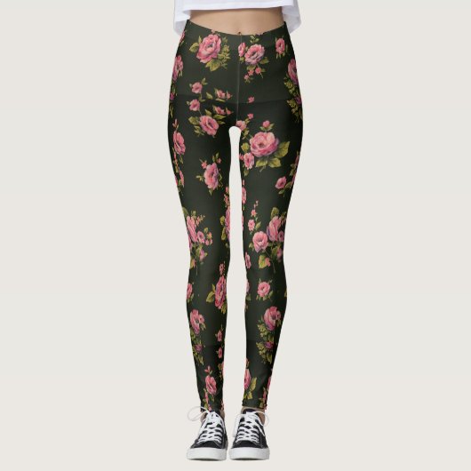 Leggings Guêtres noires d'impression florale (Devant)