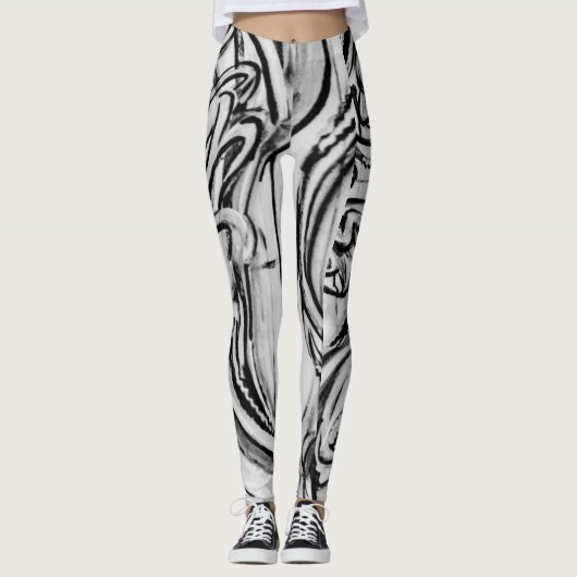 Leggings Guêtres noires et blanches de graffiti (Devant)