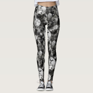 Leggings Guêtres noires et blanches de motif de Pickleball