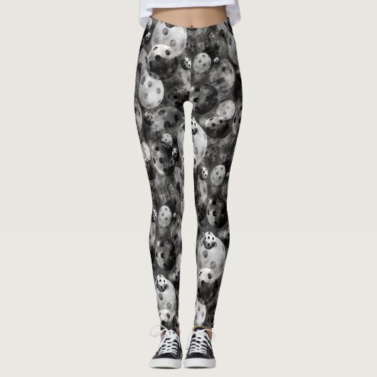Leggings Guêtres noires et blanches de motif de Pickleball (Devant)