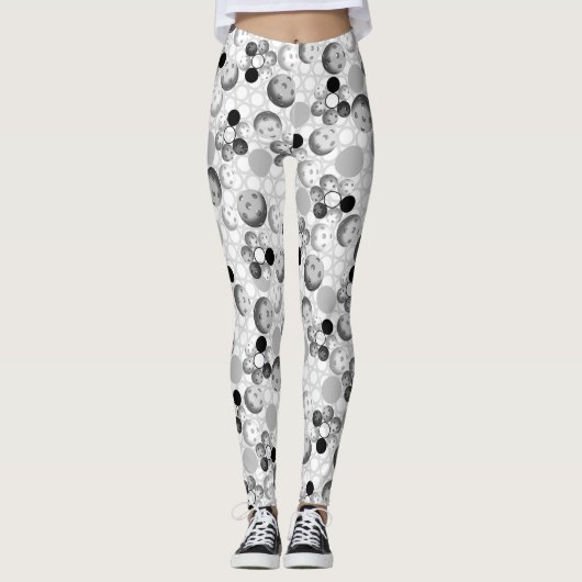 Leggings Guêtres noires et blanches de Pickleballs (Devant)
