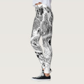 Leggings Guêtres noires et blanches d'impression de feuille (Gauche)