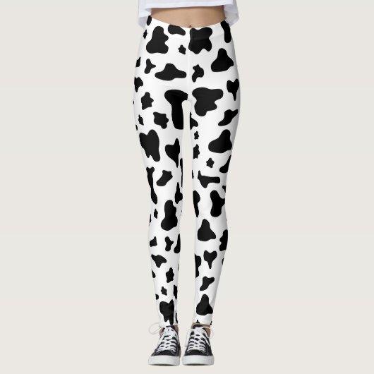 Leggings Guêtres noires et blanches d'impression de vache (Devant)