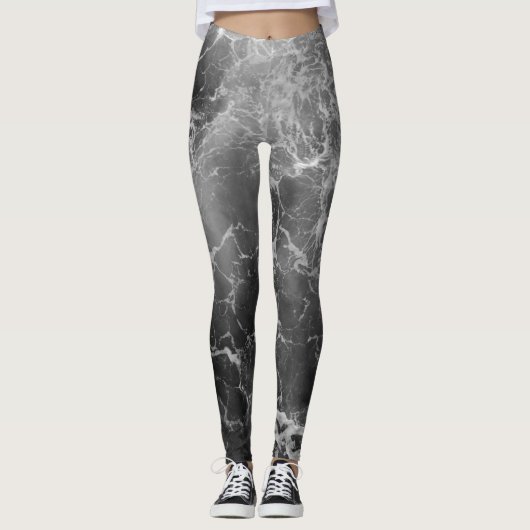 Leggings Guêtres noires et blanches d'océan (Devant)