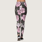 Leggings Guêtres noires roses de fleur blanche (Dos)