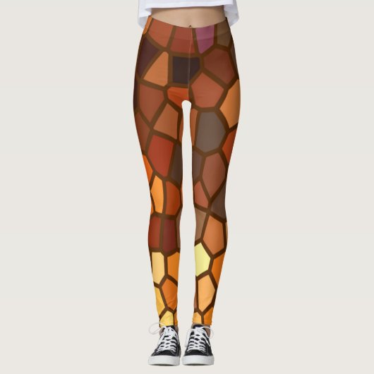 Leggings Guêtres oranges Brown d'abrégé sur mosaïque jaune (Devant)
