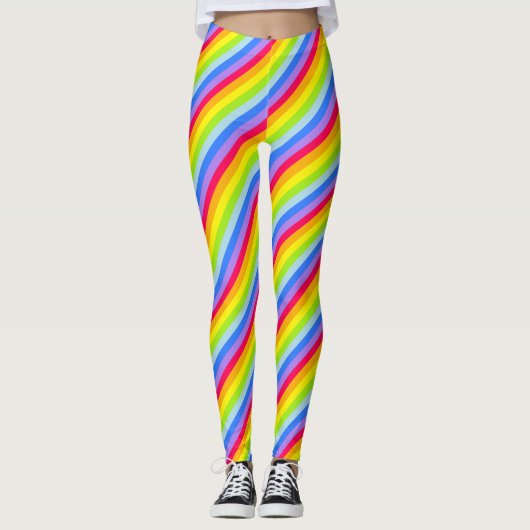 Leggings Guêtres rayées d'arc-en-ciel coloré lumineux (Devant)