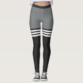 Leggings Guêtres rayées noires et blanches de sports (Devant)