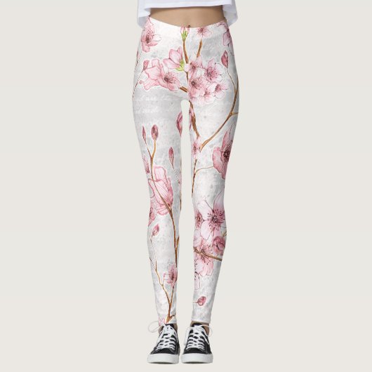 Leggings Guêtres roses de fleurs de cerisier (Devant)