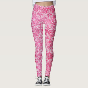 Leggings Guêtres roses de luxe de dentelle