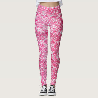 Leggings Guêtres roses de luxe de dentelle
