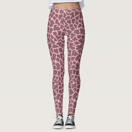 Leggings Guêtres roses d'impression de girafe (Devant)