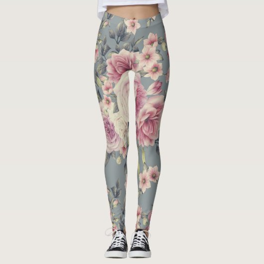 Leggings Guêtres roses d'impression florale (Devant)