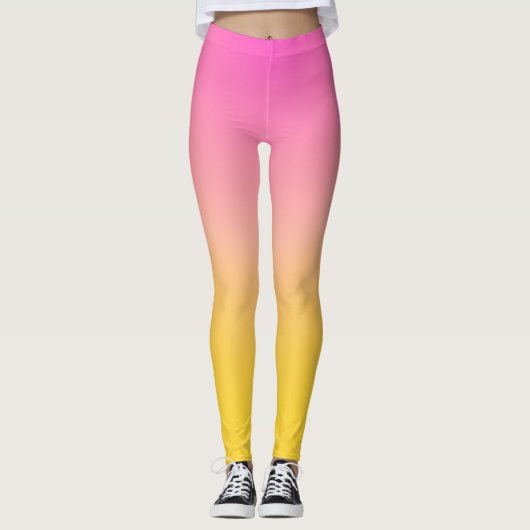 Leggings Guêtres roses et jaunes lumineuses de gradient (Devant)