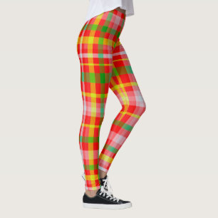 Leggings Guêtres roses et vertes jaunes rouges de tartan