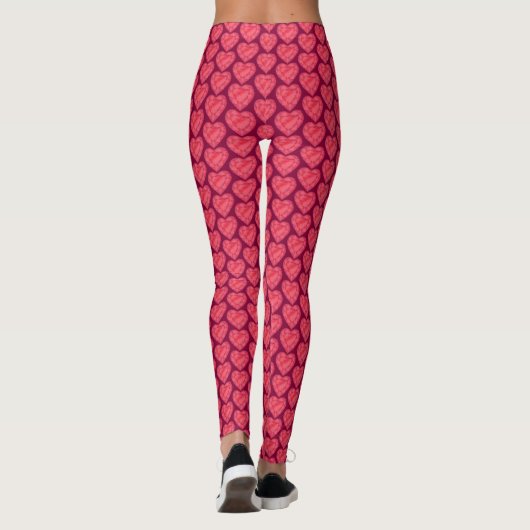 Leggings Guêtres rouges d'art d'aquarelle rouge de coeur (Dos)
